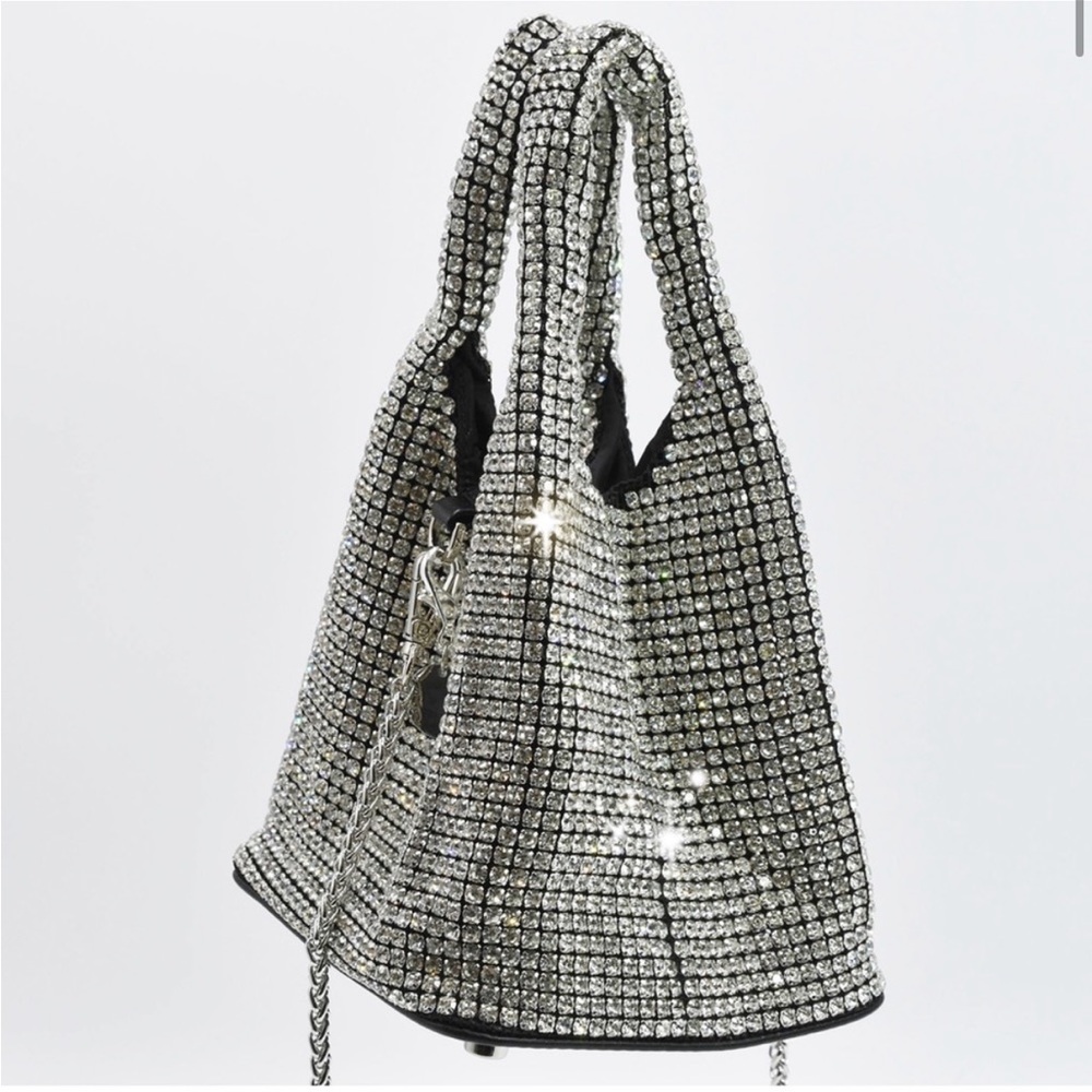 Silver Crystal Heiress Mini Bag with Crossbody Chain